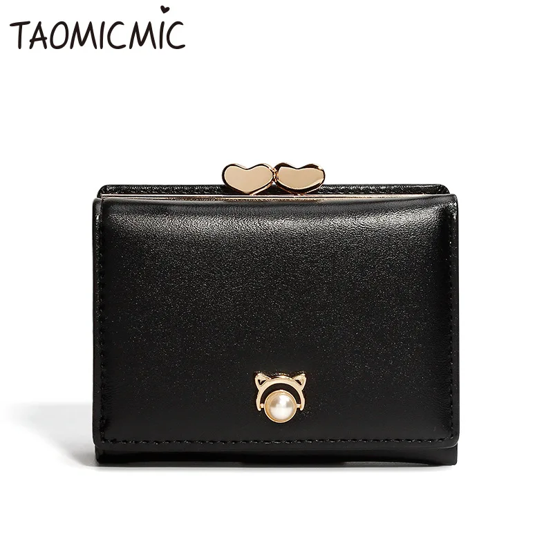 Fashion Pearl Women Wallets Short PU Leather Ladies Buckle Purse Cute Coin Pocket Card Holder Female Mini Money Female Purses