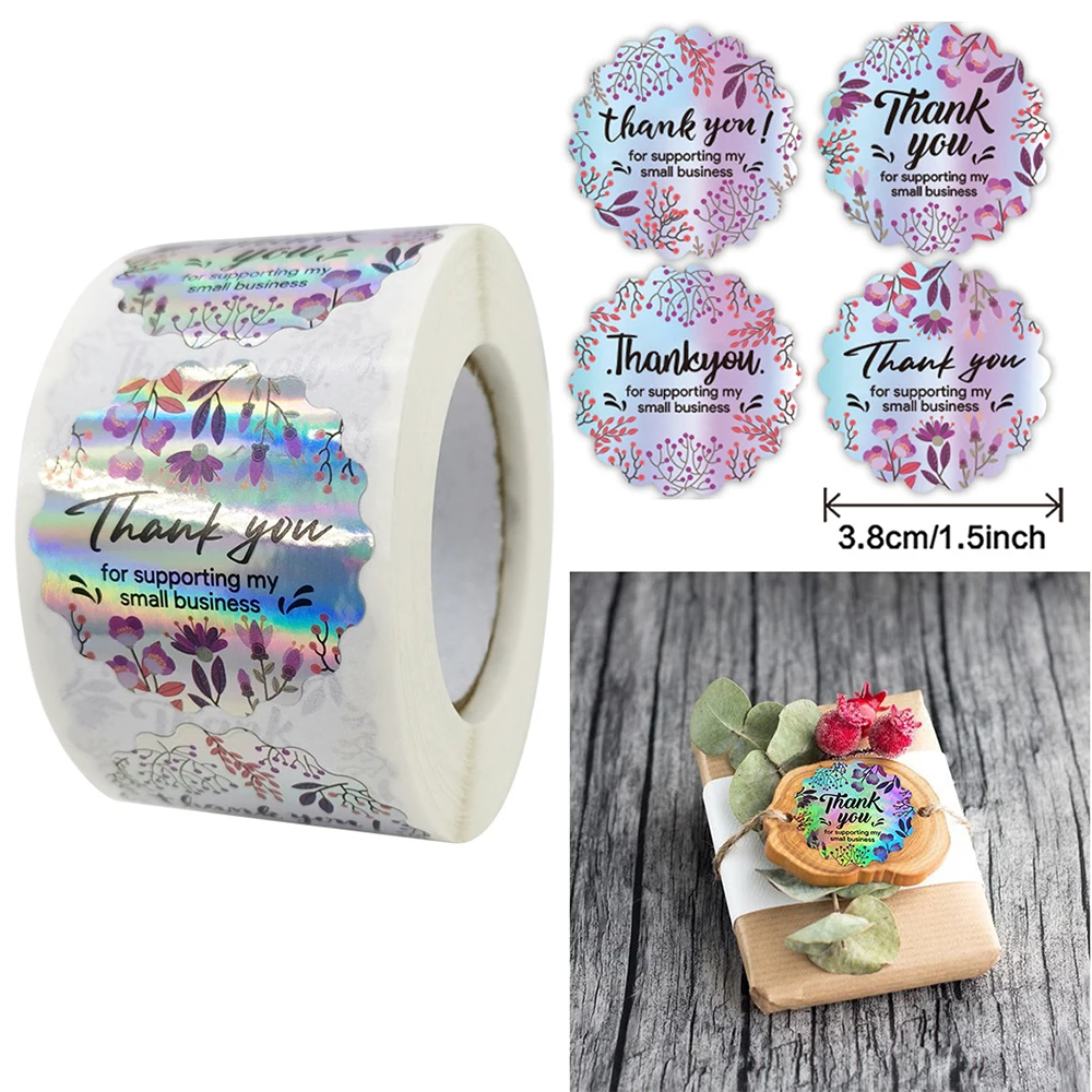 

500pcs 3.8cm Laser Rainbow Thank You Stickers New Year Business Party Greeting Card Sealing Decoration Gift Label Cute Stickers