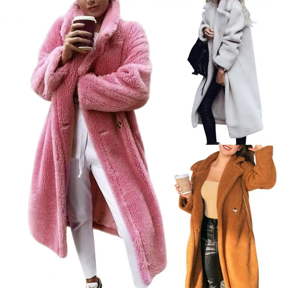 Pink Long Jacket Coat Women Winter 2021 Thick Warm Oversized Outerwear Overcoat Faux Lambswool Fur Coats | Женская одежда