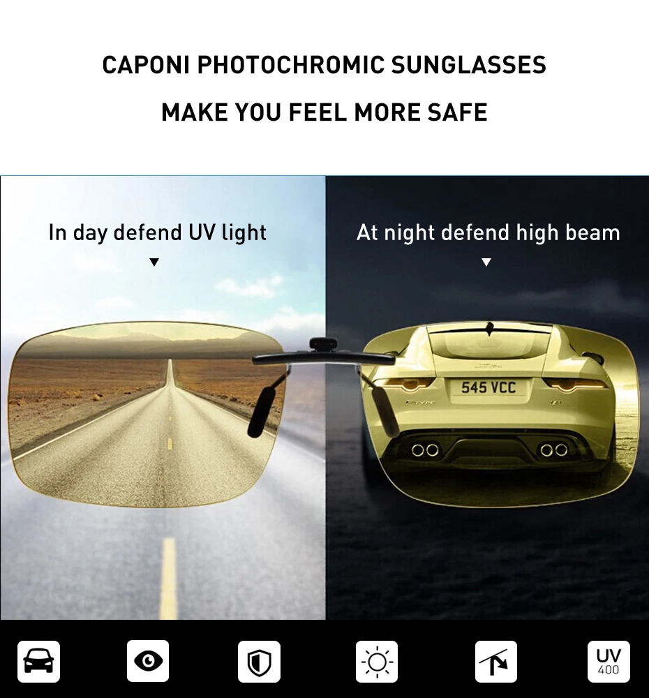 Солнцезащитные очки BERTHA с клипсой для ночного видения, Поляризованные, фотохромные, квадратные, для вождения, для дневного использования, унисекс, перевернутые, UV400, BSYS1288