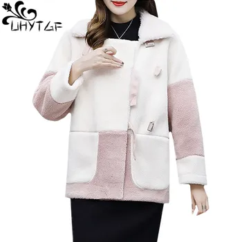 

UYTGF Autumn winter fur coat women quality sheep shearling fur jacket casual warm short coat lamb wool 2XL plus size jacket 1115