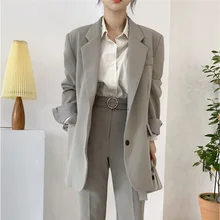 Винтажный Женский блейзер, костюм, однобортный пиджак, пиджак и облегающие комбинезоны, элегантный женский брючный костюм, осенний комплект из 2 предметов