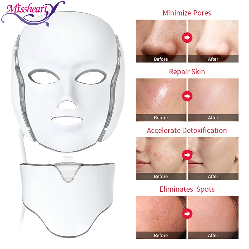 

LED Facial Mask Beauty Skin Rejuvenation Photon Light 7 Colors Mask with Neck Therapy Wrinkle Anti Acne Tighten Skincare