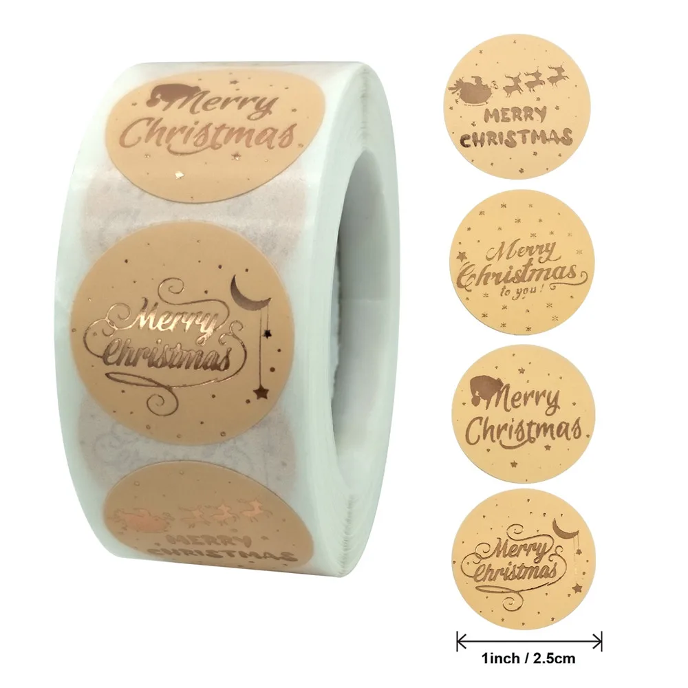 

Rose Gold Merry Christmas Stickers Scrapbook 1inch 500pcs Sealing Label Stickers For Party DIY Packaging Stationery Stickers