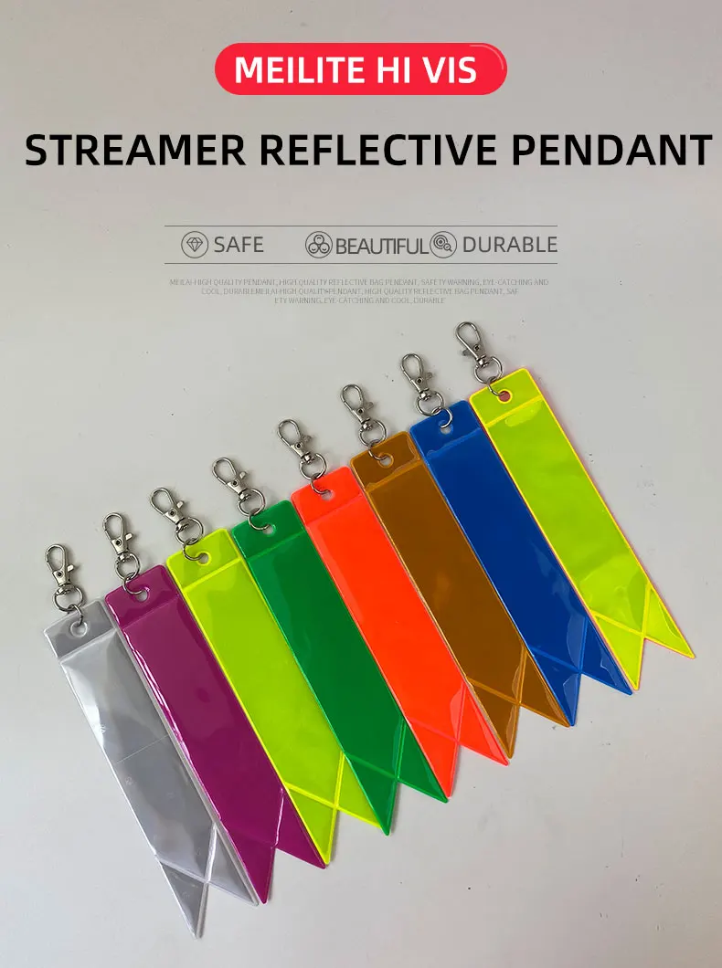 High Visibility Streamer Reflective Keychains Bag Hanging Safety Warning Pendant 