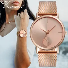 Vansvar Women's Casual Quartz Watches Luxury Rose Gold Stainless Steel Dial Mesh Band Analog Wrist Watch Casual Bracele Watch