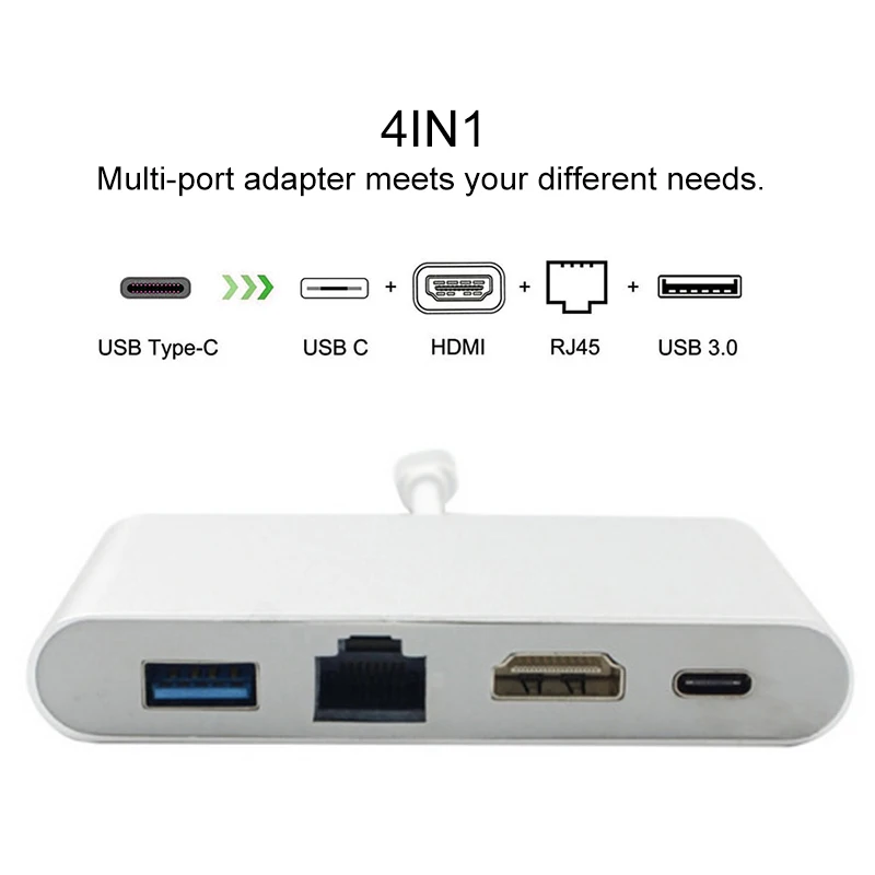 Многопортовый адаптер типа C-HDMI 4K+ PD+ USB 3,0+ RJ45