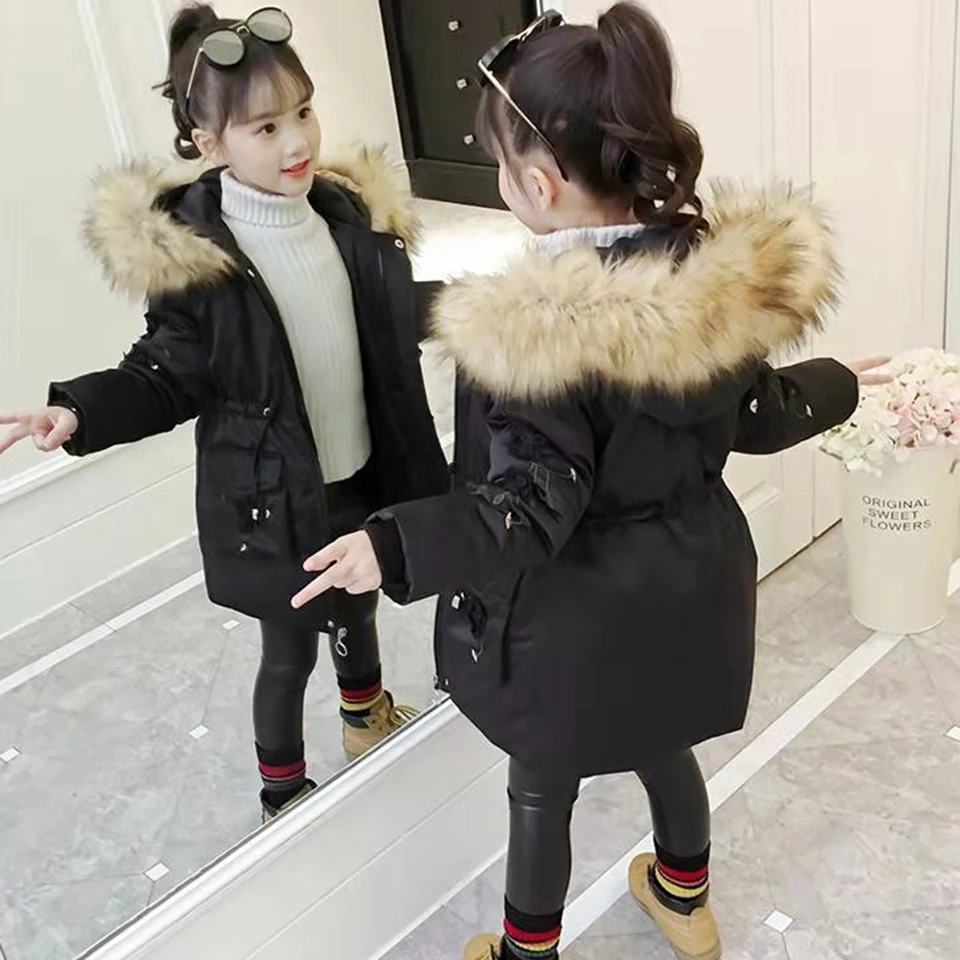  Children Winter Windproof Hooded Thick Jackets For 3 4 5 6 7 8 9 10 11 12 Year Kids Girl 3 Colors G