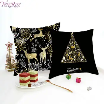 

Black Golden Christmas Cushion Cover decorative Merry Christmas Decorations For Home 2019 Cristmas Ornaments Xmas New Year 2020