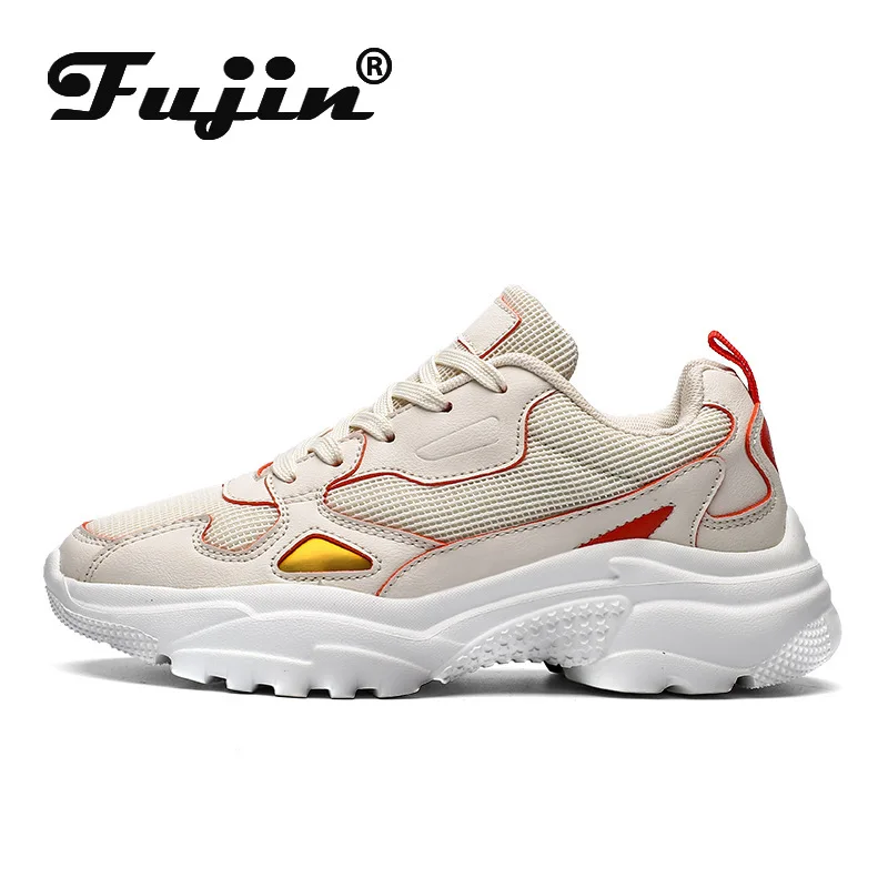 

Fujin Spring Sneakers Women 2020 Thick Bottom Fashion Breathable Mesh Comfortable Chunky Shoes Round Toe Cross Tied Women Shoes