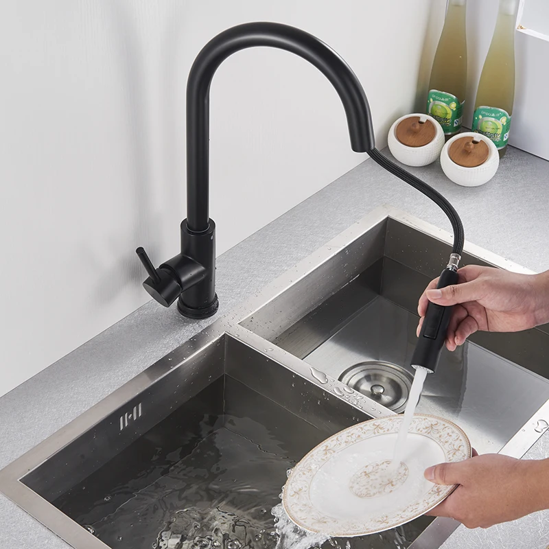 Black Kitchen Faucet Two Function Pull Down Mixer
