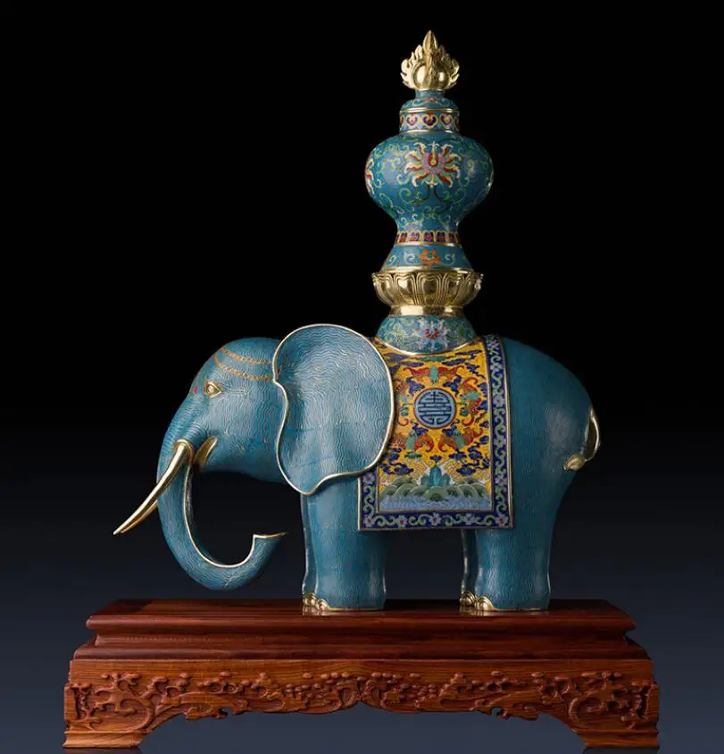 21.6in Chinese Art Deco Bronze Cloisonne 24k Gold Propitious Elephant