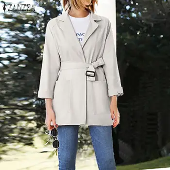 

ZANZEA 2020 Fashion Women's Blazers Casual Long Sleeve Belted Blazers Female Elegant Solid Coats Loose Lapel Jackets Outwear 5XL
