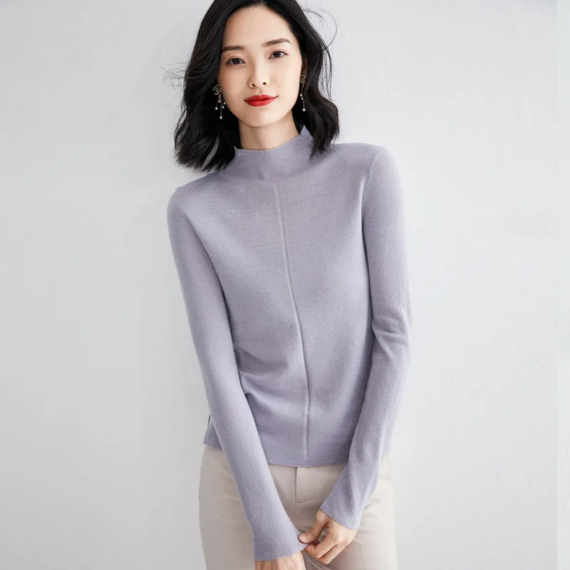 Fall and Winter 2019 New pullover Women's Basics Bottoming Knitwear Wild Pullover Sweater Half Turtleneck women 19068 | Женская