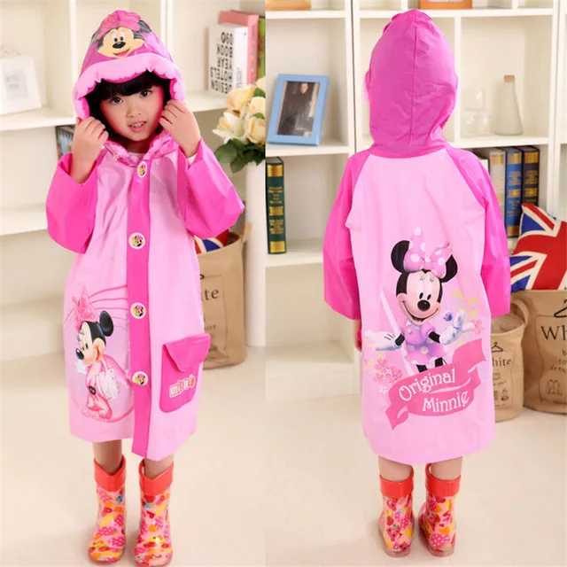 Disney Raincoat outdoor Inflatable cap children Girls Cartoon frozen mickey rain Rainproof Poncho Boys child slicker Rainsuit - Цвет: minnie