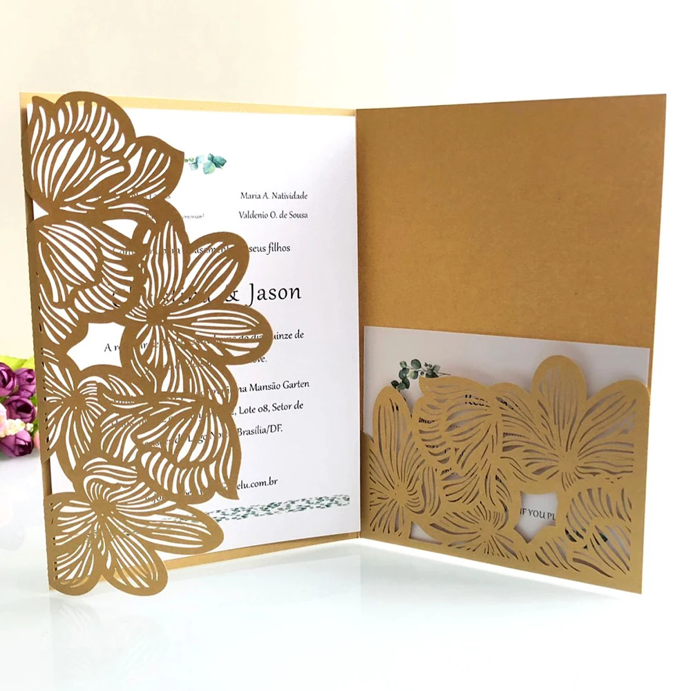  New Hollow out Luxury Laser Cut Wedding Invitations elegant Card set Baby Shower With Ribbon Free E - 4.00025E+12