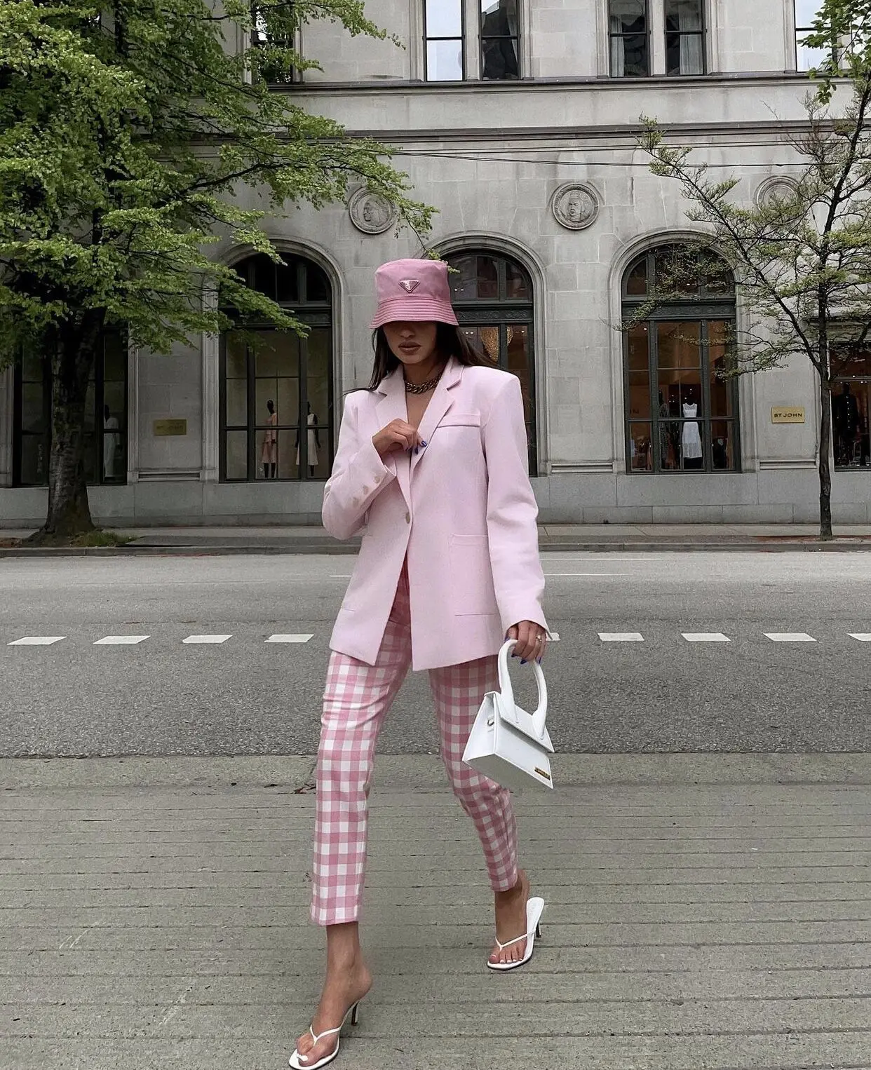 Calça reta de cintura alta feminina Traf bottoms, calça xadrez rosa chique,  roupa de escritório vintage, verão - AliExpress