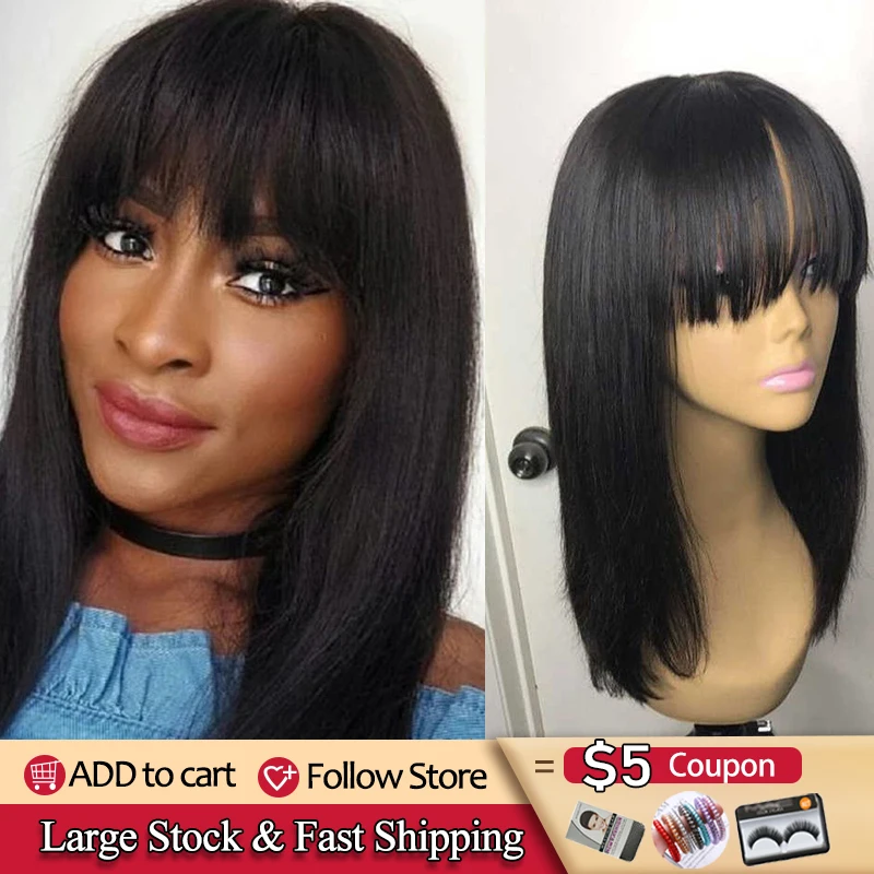 Sale Human-Hair-Wigs Bang Wig Natural-Color Women Brazilian Black Straight Long-Inch  DdG3rDNpJ