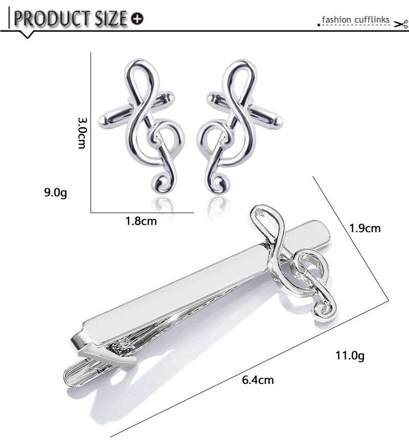 Трендовая Серебряная музыкальная нота Зажимы для галстука, запонки для мужских ювелирных изделий модная французская рубашка "Музыкальные" Запонки Бизнес Свадебные кнопки подарок