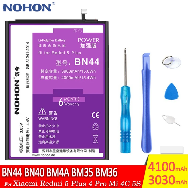 

NOHON Battery For Xiaomi Redmi 5 Plus 4 Pro Mi 4C 5S Battery Mi4C Mi5S Bateria BN44 BN40 BM4A BM35 BM36 Replacement Batteries