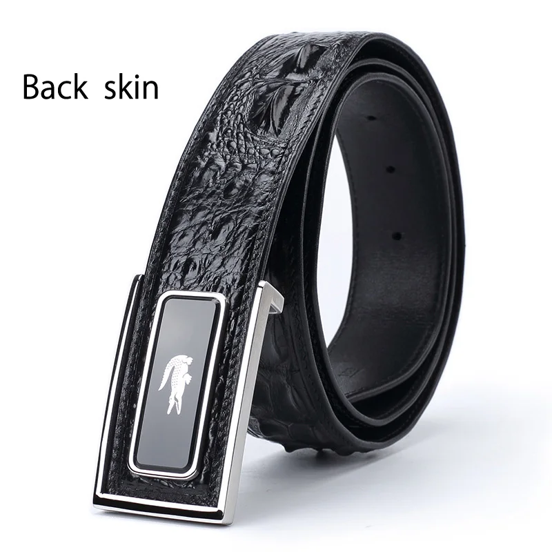 back skin Men belt McParko, крокодиловый ремень, натуральная кожа, мужской ремень, люксовый бренд, джинсы, ремни, Модный деловой пояс, кожаный коричневый - Цвет: back skin Men belt