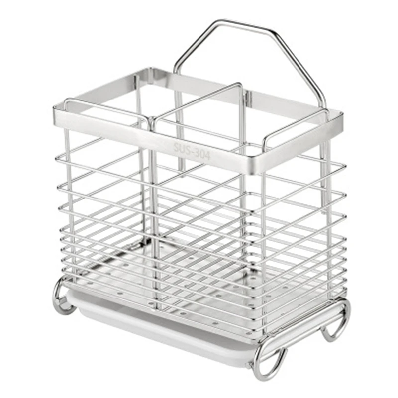 

Stainless Steel Rectangular Utensil Rack Forks Flatware Chopsticks Drainer Storage Basket Drying Rack for Kitchen