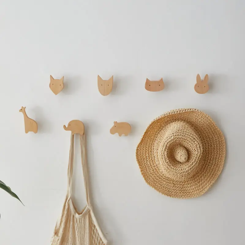 NEW Solid Wood Animal Wall Mounted Hook Towels Coat Bags Clothe Storage Self Adhesive Hanger Room Rack |