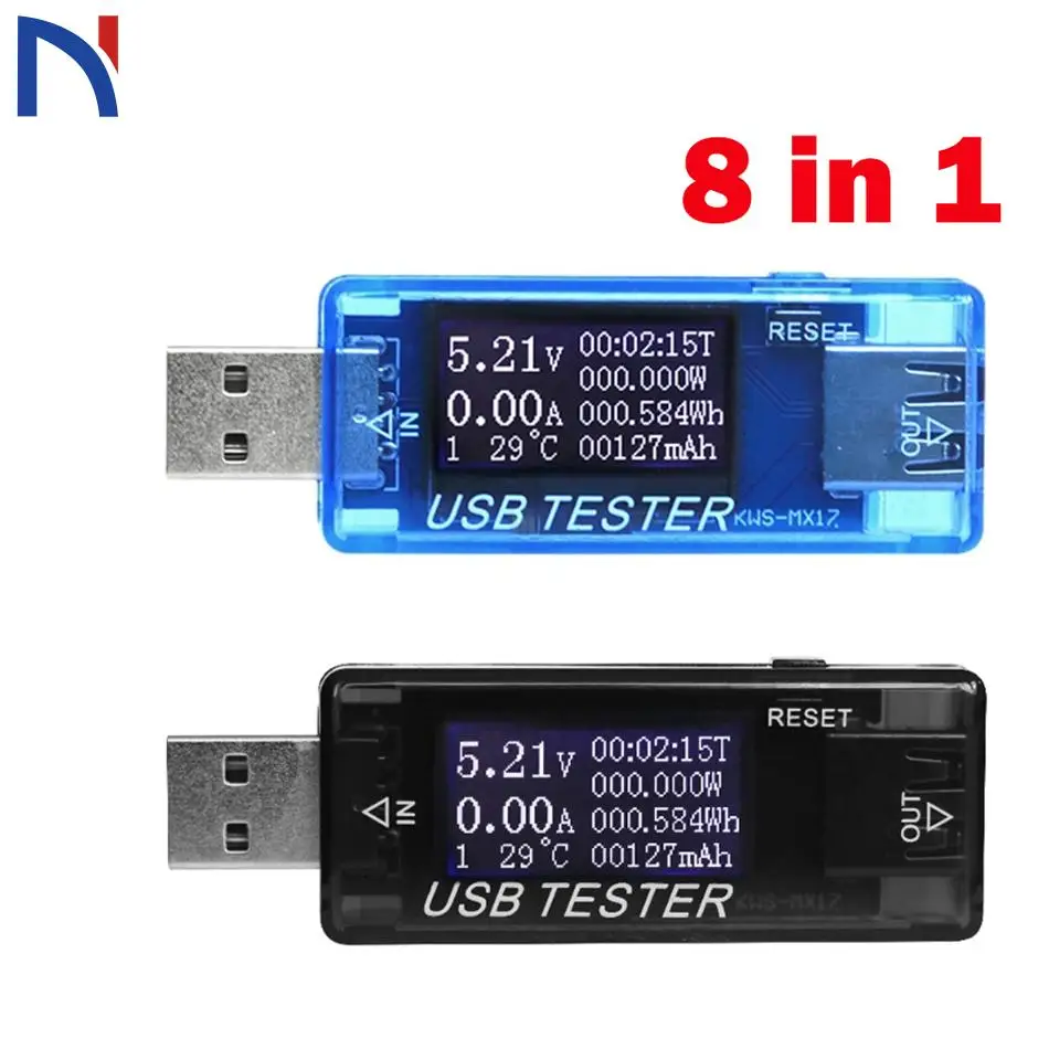 

8 in 1 LCD QC 2.0 3.0 USB Current Voltage Detector Voltmeter Ammeter Charger Capacity Tester Meter Power Bank