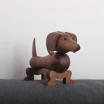 

4" Animal Simulation Dachshund Canis Lupus Familiaris Companion Dog Home Decorations Art Craft Creative Present Wood 11CM Z2526