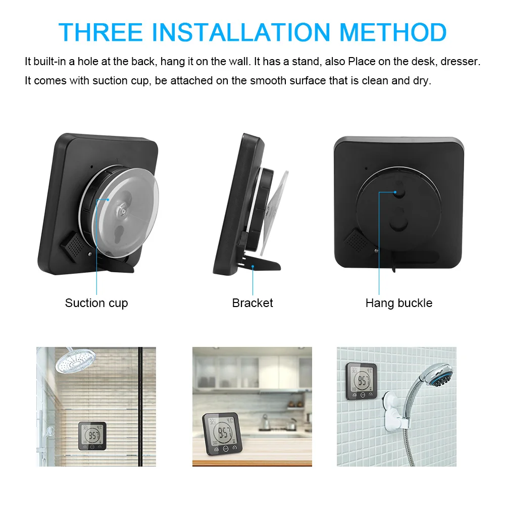 Waterproof Bathroom Clock Shower Clock Timer Sucker Digital LCD Display Thermometer Hygrometer Mute Wall Clock Time