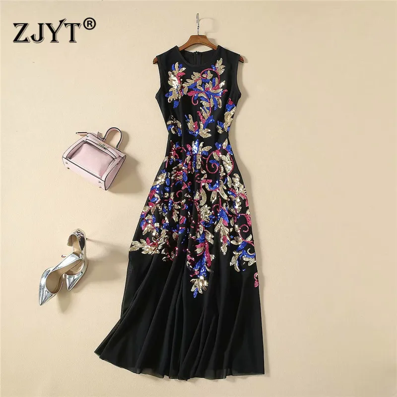 Hoge Kwaliteit Runway Dress 2020 Lente Zomer Vrouwen Mode Mouwloze Glitter Lovertjes Sexy Zwarte Lange Maxi Party Dress Vestidos Hoge Kwaliteit Runway Dress 2020 Lente Zomer Vrouwen Mode Mouwloze Glitter Lovertjes Sexy Zwarte Lange Maxi Party Dress Vestidos