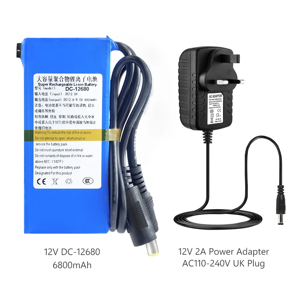 12v аккумулятор 6.8Ah DC-12680 перезаряжаемый комплект литий-ионный батарей Емкость DC 12,6 V 6800 Mah CCTV Cam монитор+ 2A зарядное устройство - Цвет: UK Plug