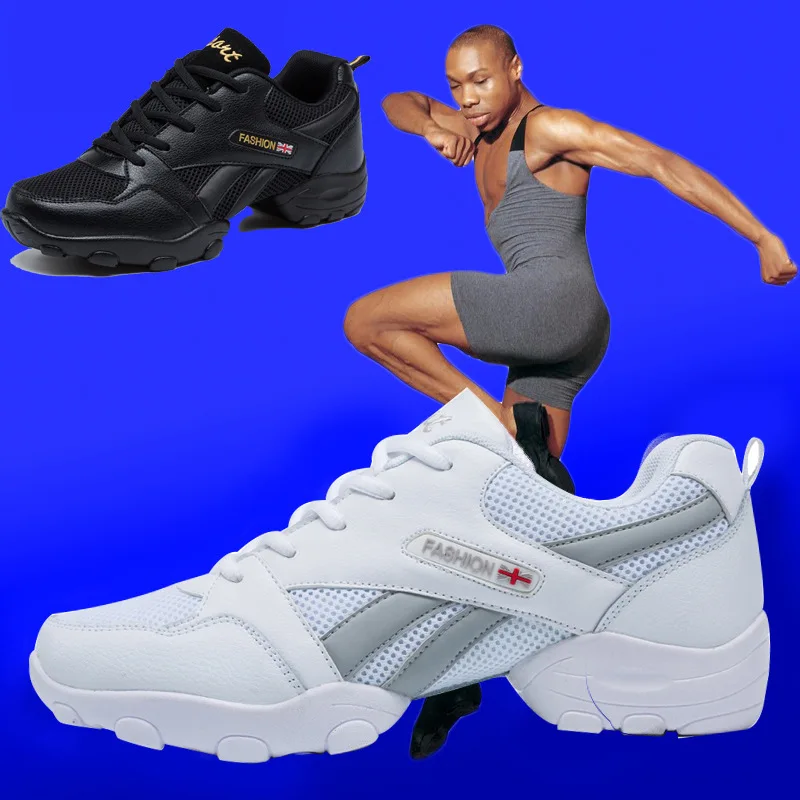 Dance Shoes Man Ladies Modern Soft Outsole Jazz Sneakers Leather Mesh Breathable Lightweight Female Dancing Fitness Shoes Sport 6