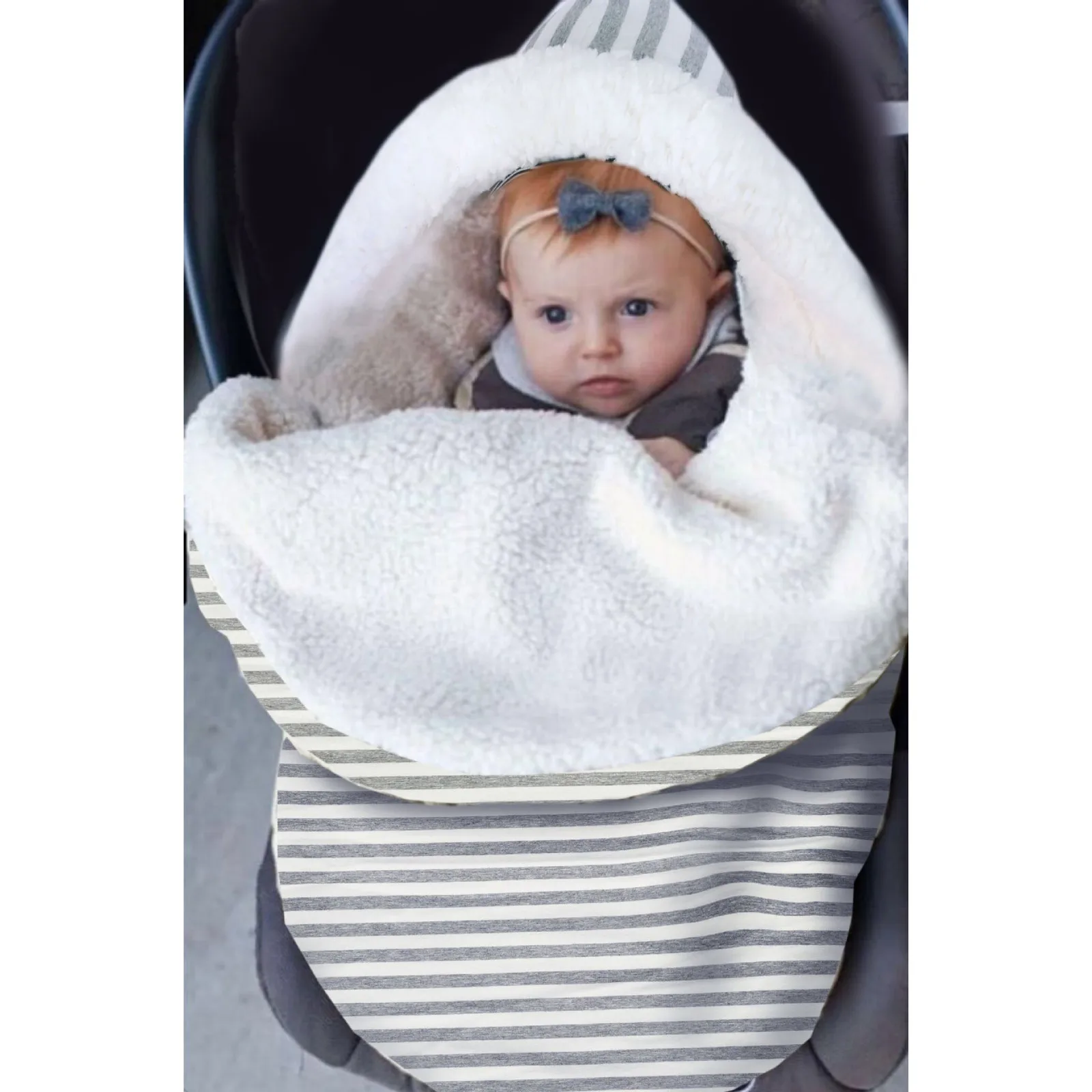 Зимняя Теплая Флисовая пеленка в полоску для новорожденных, спальный мешок для коляски