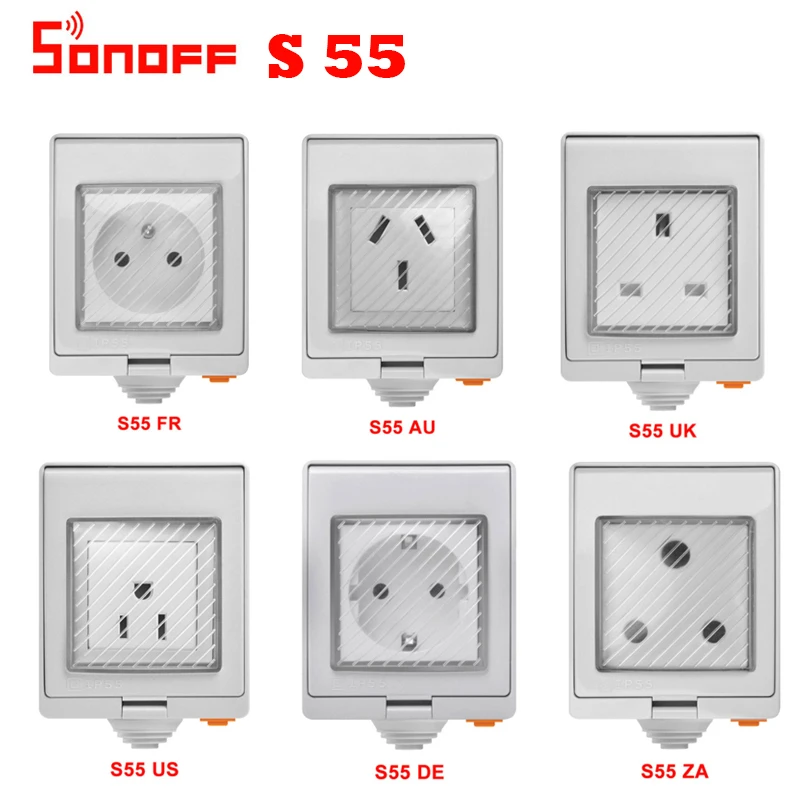 SONOFF S55 водонепроницаемый IP55 Wifi умная розетка таймер Открытый США/Великобритания/DE/FR/AU/ZA Plug APP/Vocie дистанционное управление работа с Alexa