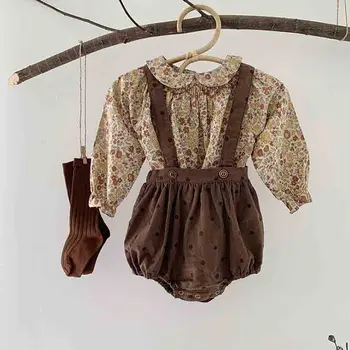 

Baby Girl Clothes Autumn Infant Toddlers Romper Polka dot corduroy Jumpsuit T-Shirt Sets Cute Outfit Girls Fashion Overalls