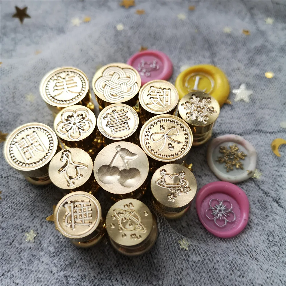 MINI wax stamp 12mm 1.2cm diameter brass head fresh logo Cherry Blossom/Pearl Milk Tea/plante/Strawberry/Knot Cake seal stamp