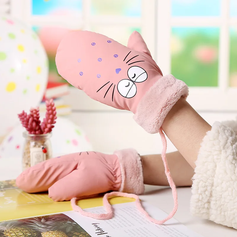 pink Лыжные перчатки с героями мультфильмов, Детские Зимние теплые перчатки для сноуборда, зимние перчатки, митенки Детские Водонепроницаемые перчатки для катания на лыжах и сноуборде - Цвет: pink