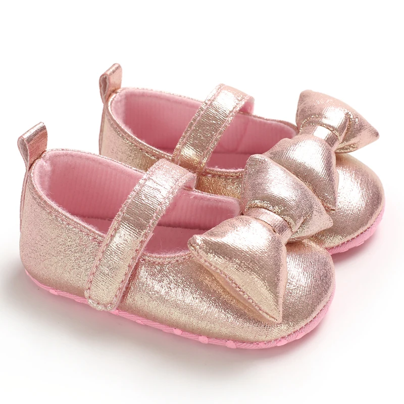Goocheer/однотонная детская обувь для новорожденных девочек 0-18 месяцев; Очаровательная кожаная мягкая подошва для младенцев; большие Сникеры с бантом; Осенняя обувь принцессы - Цвет: Розовый