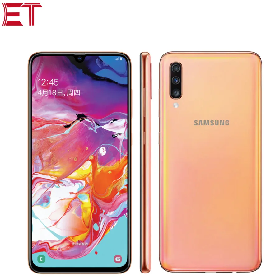 Мобильный телефон samsung Galaxy A70 A705FN/DS с глобальной версией, 6 ГБ, 128 ГБ, Восьмиядерный процессор Snapdragon675, 6,7 дюймов, 1080x2400, 32 МП, 4500 мАч, NFC телефон