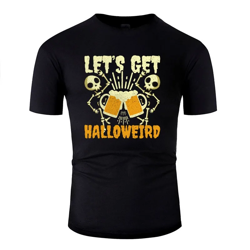 Мужские вечерние футболки с принтом «Let's Get Halloweird» на Хэллоуин, с изображением пивного скелета, мужские хлопковые футболки, мужские футболки