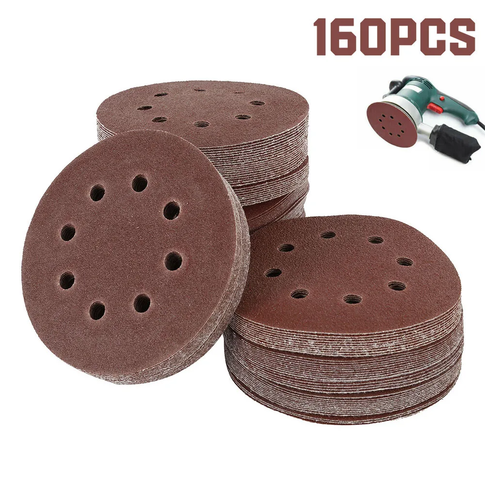 

160pcs 125mm 5 Inch Round Shape Sandpaper Eight Hole Disk Sand Sheets Grit 40-1000 Sander Polishing Pad Abrasive Sandpaper