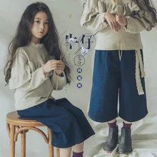 Весенняя одежда, стиль, ковбойские Широкие штаны для девочек, штаны-капри, свободные штаны, кружевные штаны на шнуровке