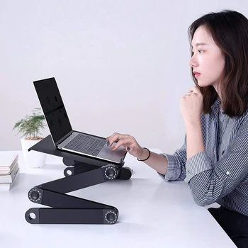 

Laptop Stand for Bed and Sofa Cozy Desk Portable Adjustable Laptop Table Stand Up/Sitting with 2 Cpu Cooling Fans and Mouse Pad