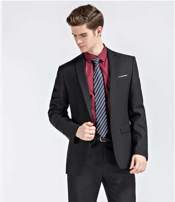 

Custom Made Cheap Black Blue Groom Suit Tuxedos One Button Groomsmen Best Man Suits 2 Pieces Wedding Suit (Jacket+Pants)