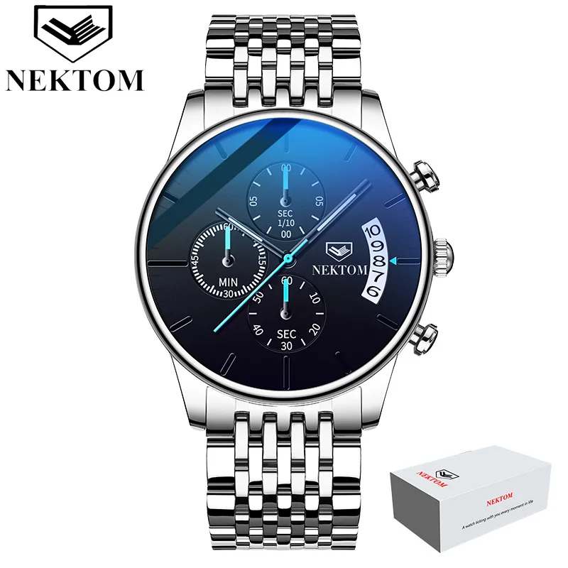 Silver box Новые модные мужские часы s из нержавеющей стали Кварцевые часы с хронографом мужские повседневные спортивные Водонепроницаемые наручные часы relogio masculino - Цвет: Silver box