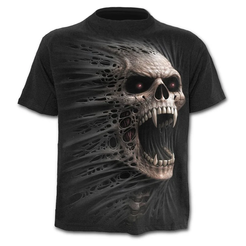 New Roar skull T-shirt for men punk 3D printed t shirt retro Gothic men's summer short sleeve black t-shirts tee homme | Мужская
