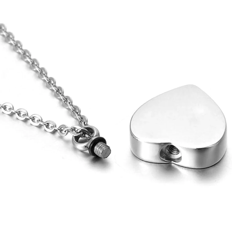 Heart Shaped Memorial Urns Necklace Human/ Pet Ash Casket Cremation Pendant Cross Stainless Steel Jewelry Can Open