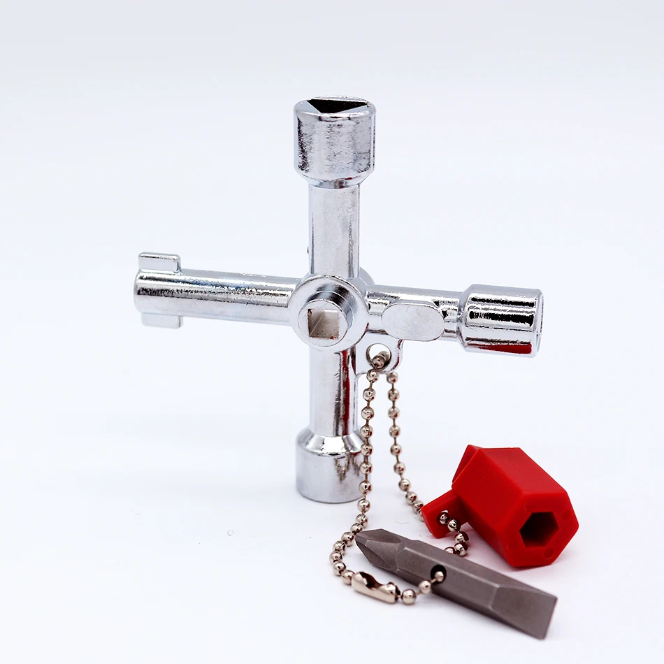 

Multifunctional cross triangle key wrench water meter valve square hole key Electric cabinet wrench key 4 way tools