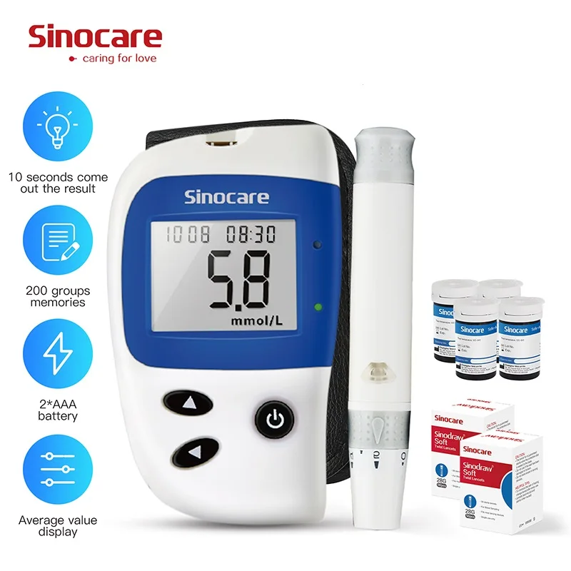 BloodGlucoseMeterDiabetesTesterKitTestStripsLancetsBloodSugarMonitorSinocareSafe